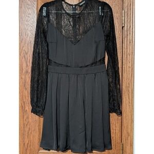 EXPRESS Black Lace Long Sleeve V Neck Sheath Mini‎ Dress Size 6